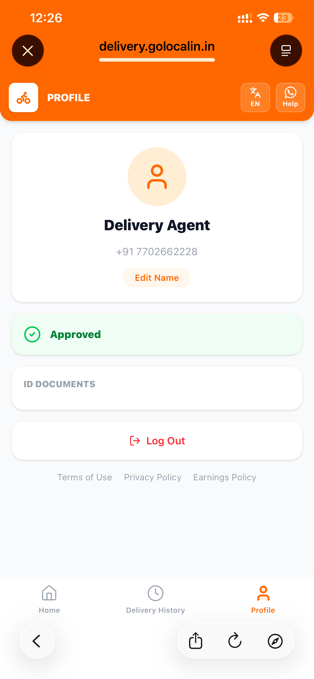 GoLocalIn Delivery Earnings